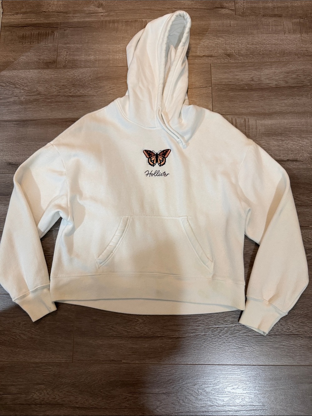 Hollister White Hoodie with Orange Butterfly Embroidery